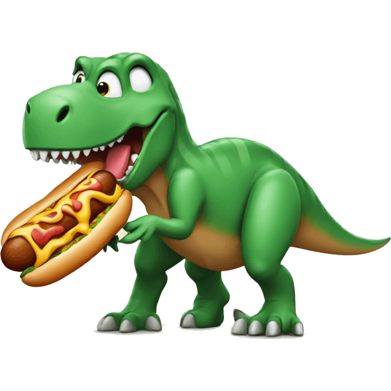 dinosaur eating a hotdog emoji