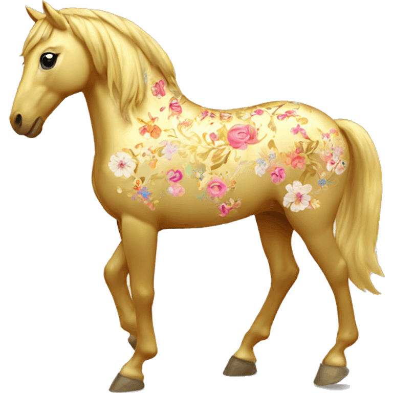 Golden horse with floral pattern on its body  emoji