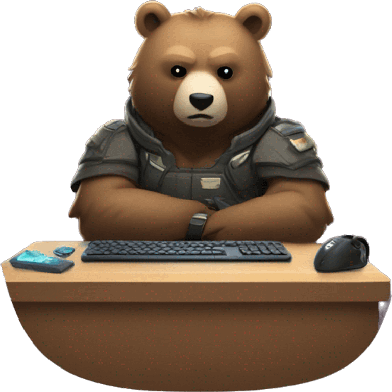 Bear playing valorant at its gaming pc emoji