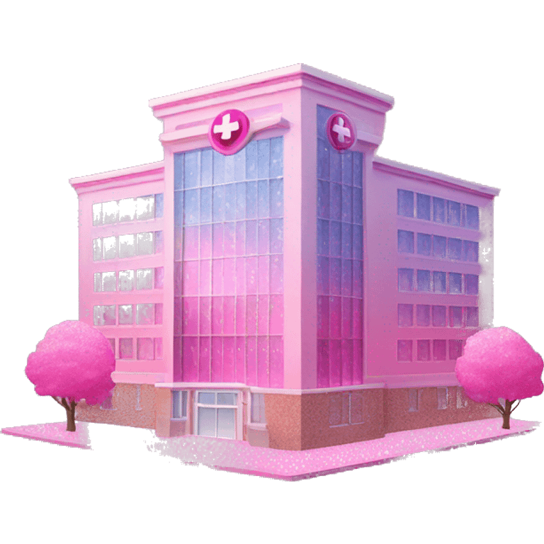 Pink ombre hospital building with glitter emoji