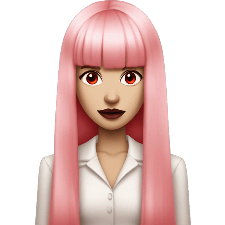 beautiful vampire woman with long hair  pastel pink straight bangs and red eyes wielding radar emoji