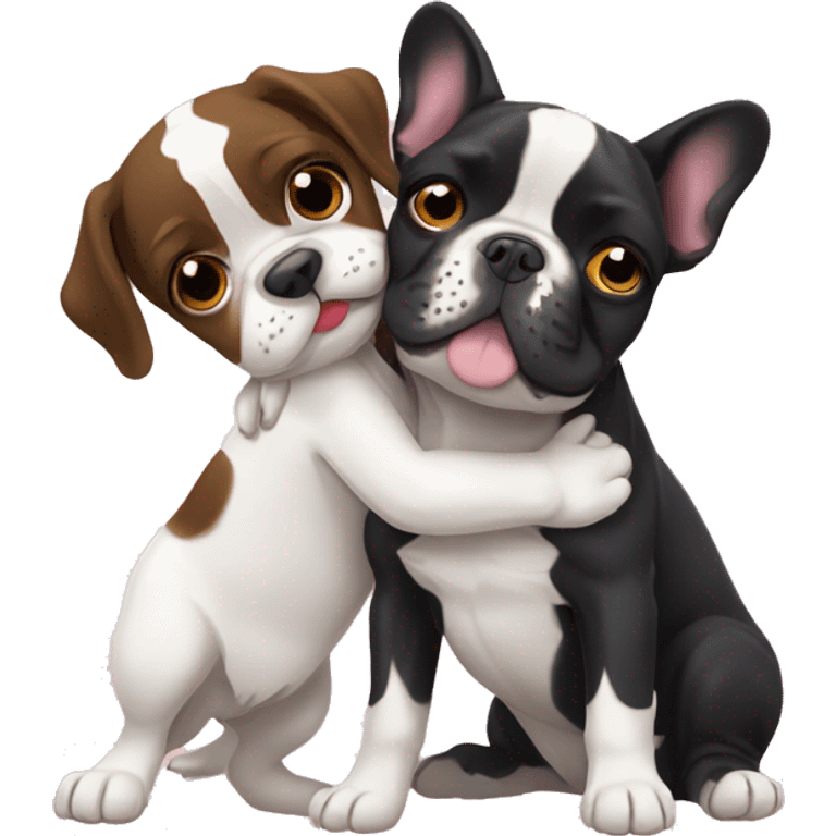 French bulldog and springer spaniel hugging  emoji