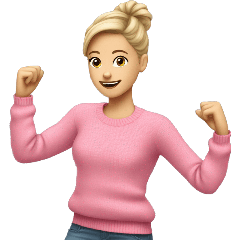 White Girl in pink sweater dancing emoji