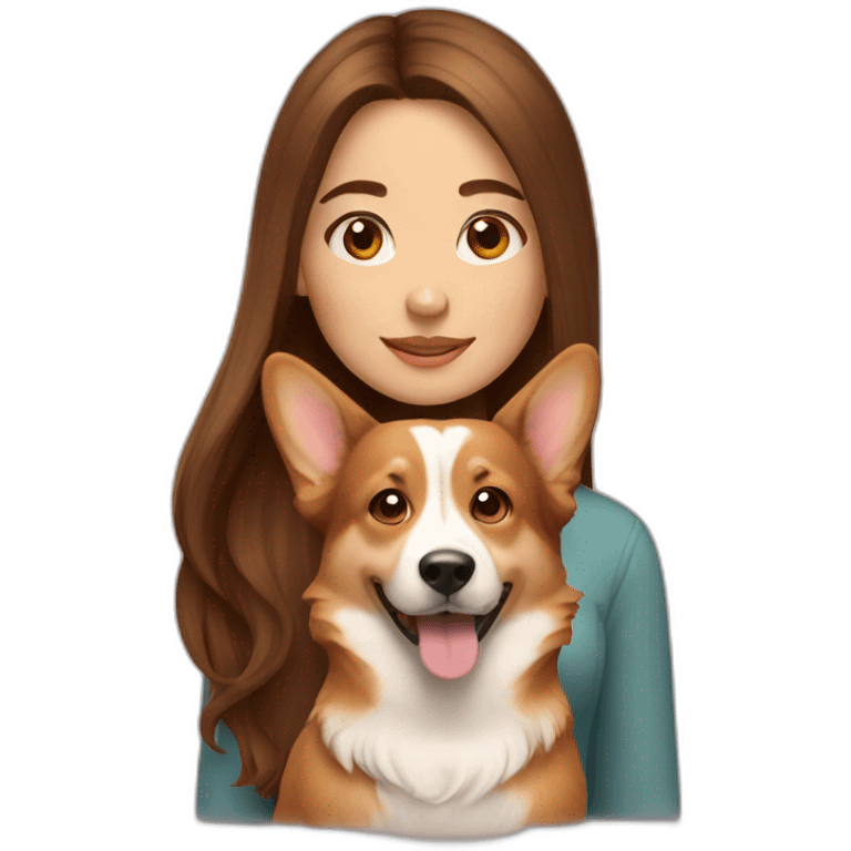 girl with long brown hair with corgi emoji