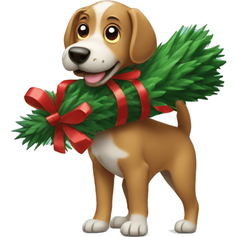 Dog carrying Christmas tree  emoji