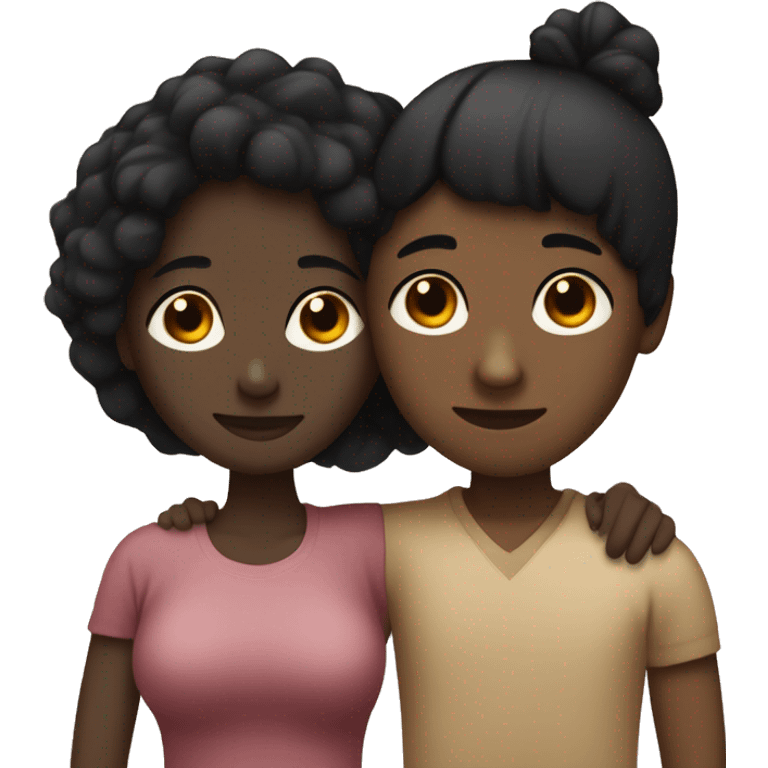 A black hair woman with little black skin hugs her brown hair boyfriend with a little black skin too emoji