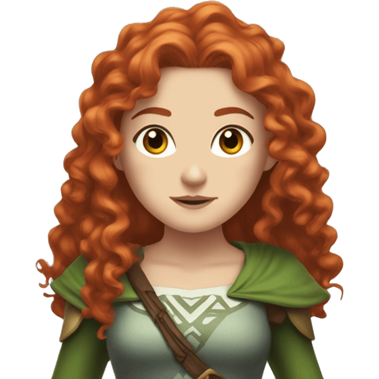 a white girl with long red curly hair and freckles, cosplaying Zelda emoji