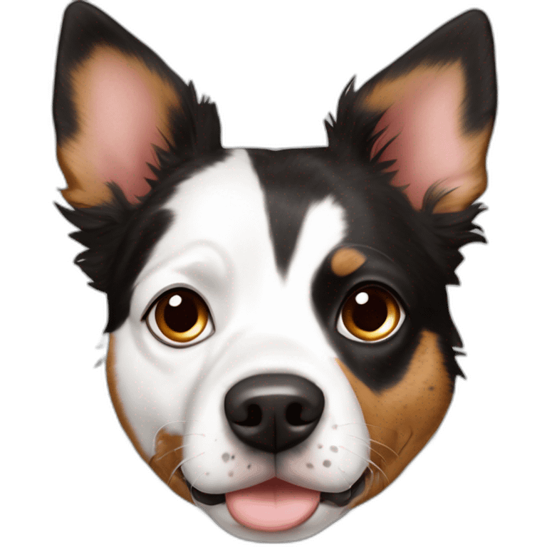 dog white with dark brown spot over left eye Australian Shepard boston terrier mix pointed ears speckled white coat emoji