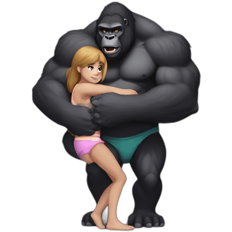 Big buff Gorilla holding a girl on his arms emoji