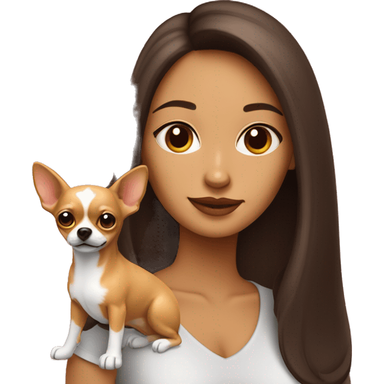 mujer con pelo muy largo rojo y su perro Chihuahua emoji