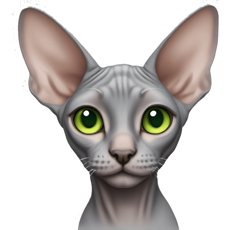 Please make an emoji of a cute grey sphynx cat with green eyes with little bit of fur on his ears emoji