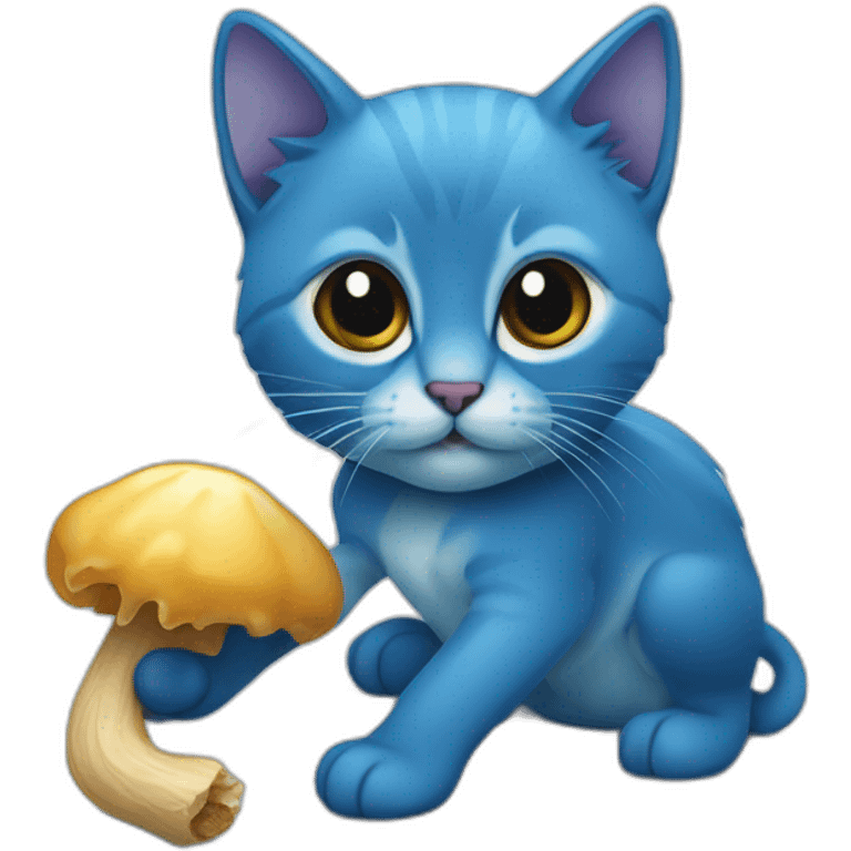 Blaue Katze mit pilz kopr emoji