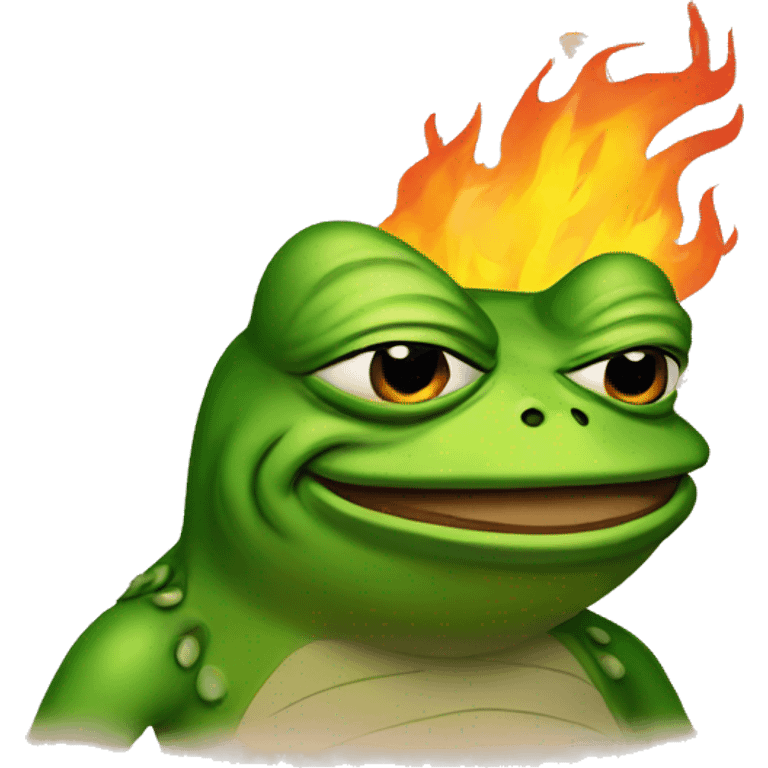 pepe the frog in big fire, style - illustration emoji