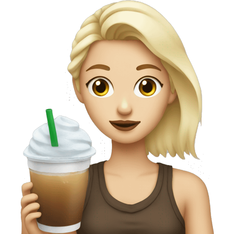 blonde girl drinking iced coffee emoji