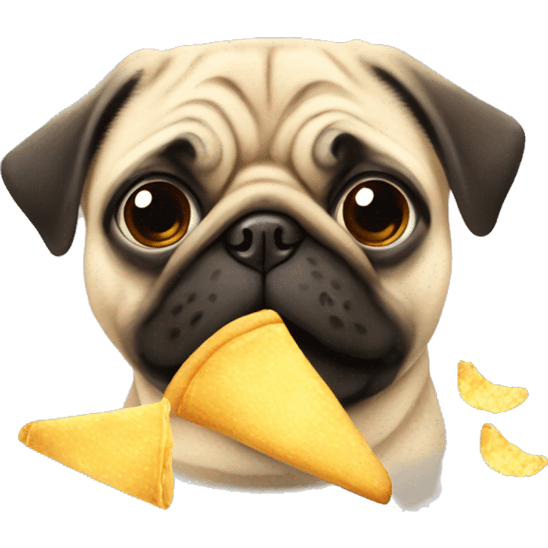 Pug eating chips emoji