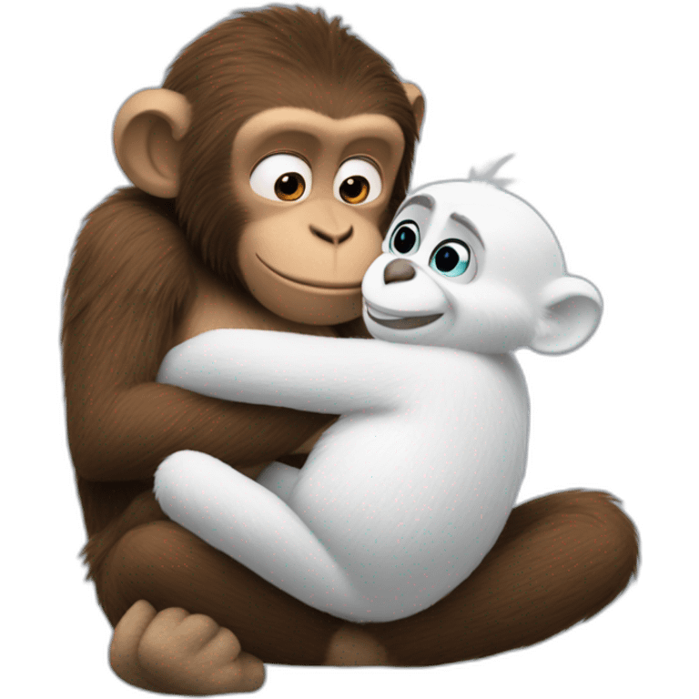 a monkey cuddling Olaf from Frozen emoji