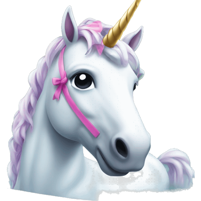 Unicorn with a bow in the pool emoji