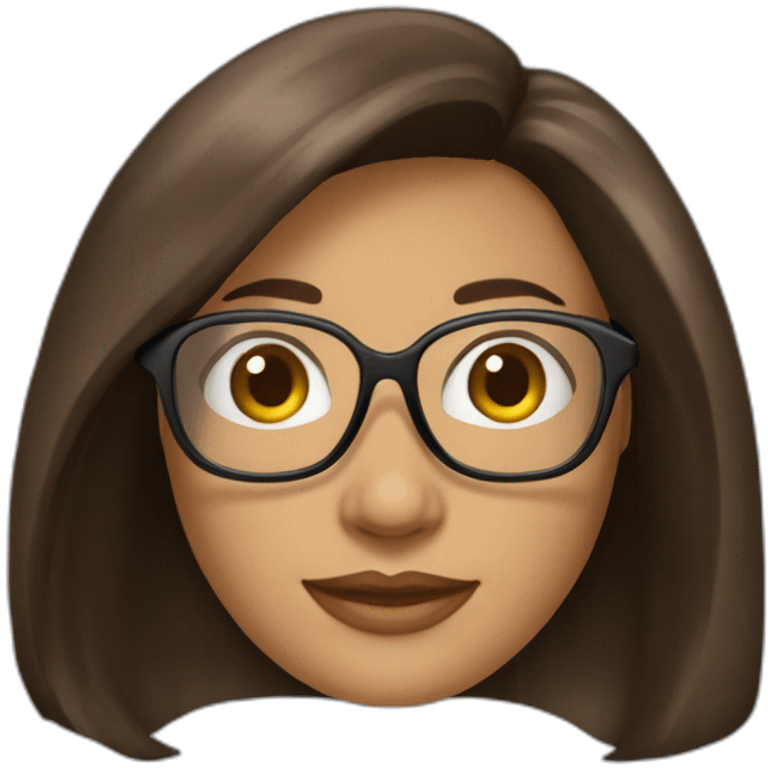 Une femme brune avec un carré, des cheveux lisses et des lunettes emoji