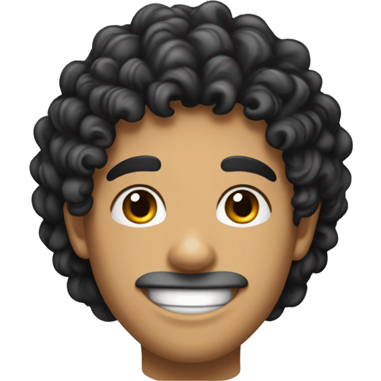 young hispanic guy with very curly long black  hair and no beard or mustache, and with sweet smile, just lips, no teeth emoji