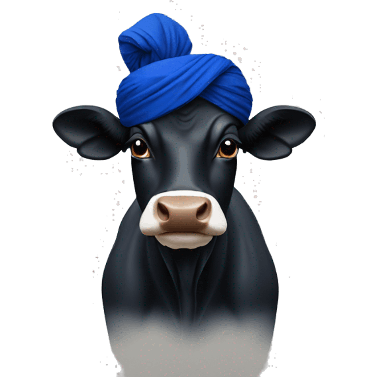 Black Sikh cow  with a dark blue turban small emoji