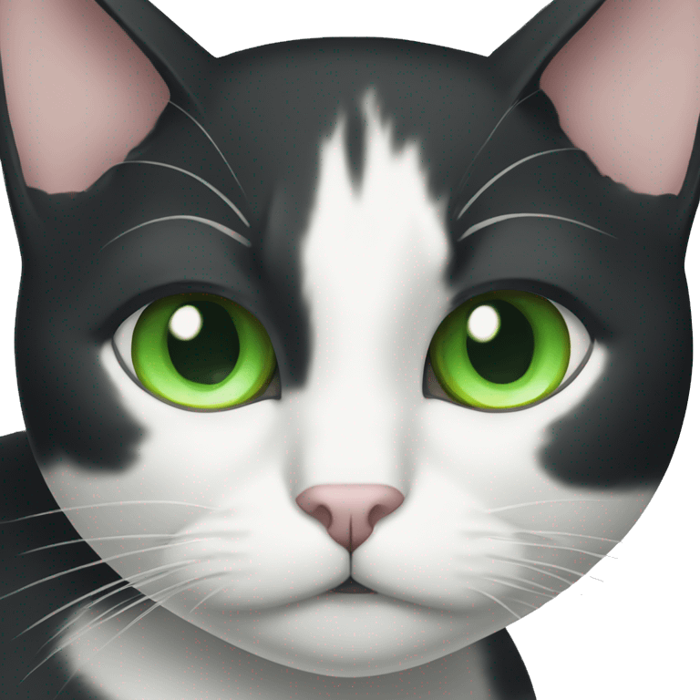 suspicious tuxedo cat with green eyes  emoji