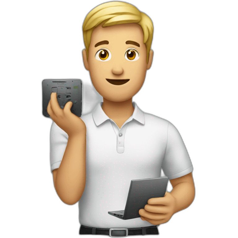 man holdin computer emoji