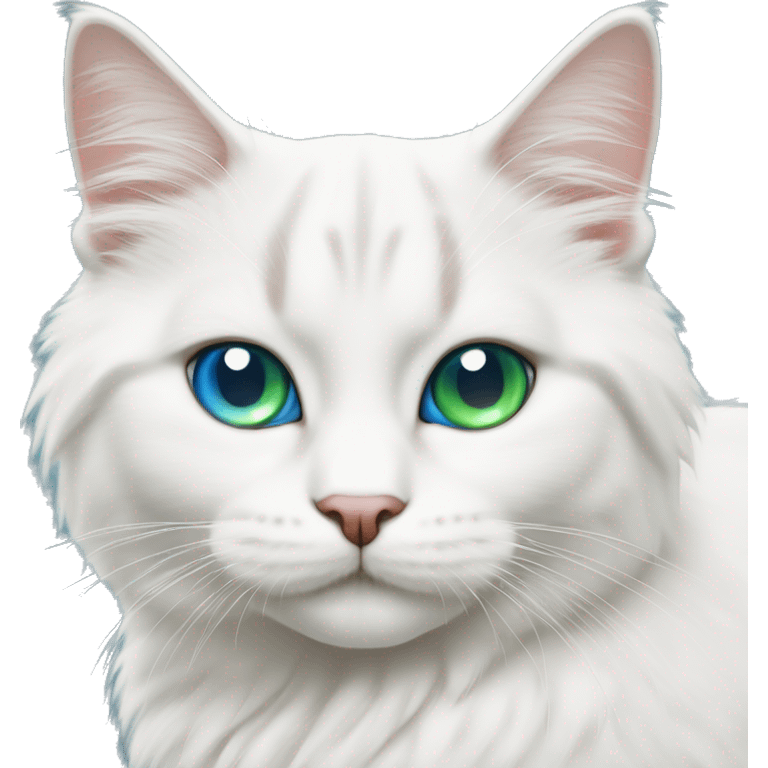 white siberian male cat with one blue eye and one green eye cute  emoji