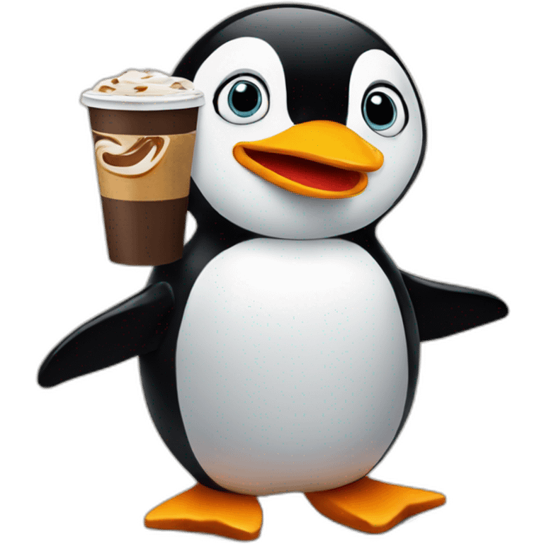 Penguin with tim Hortons coffee  emoji