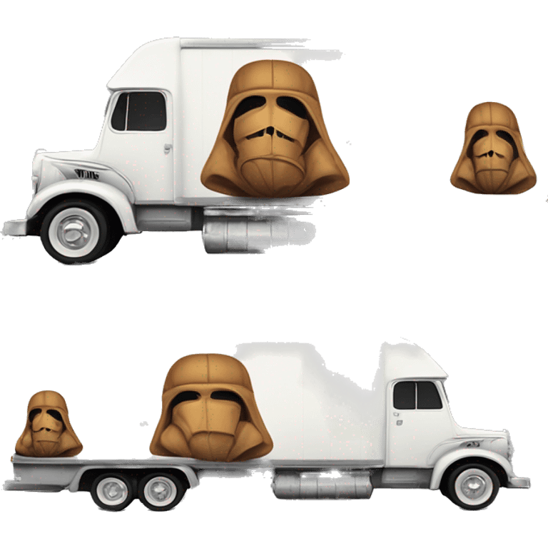 Side view of 1955 very very long 40 foot long mail delivery truck shaped like Star Wars chewbakashaped truck emoji