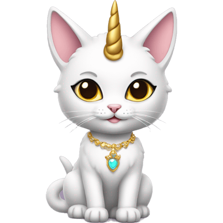 princess-cat with unicorn horn and necklace full body emoji