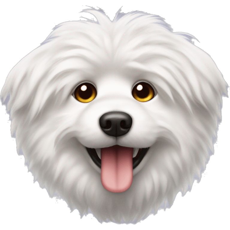 White fluffy dog with pointy ears sticking tounge out emoji