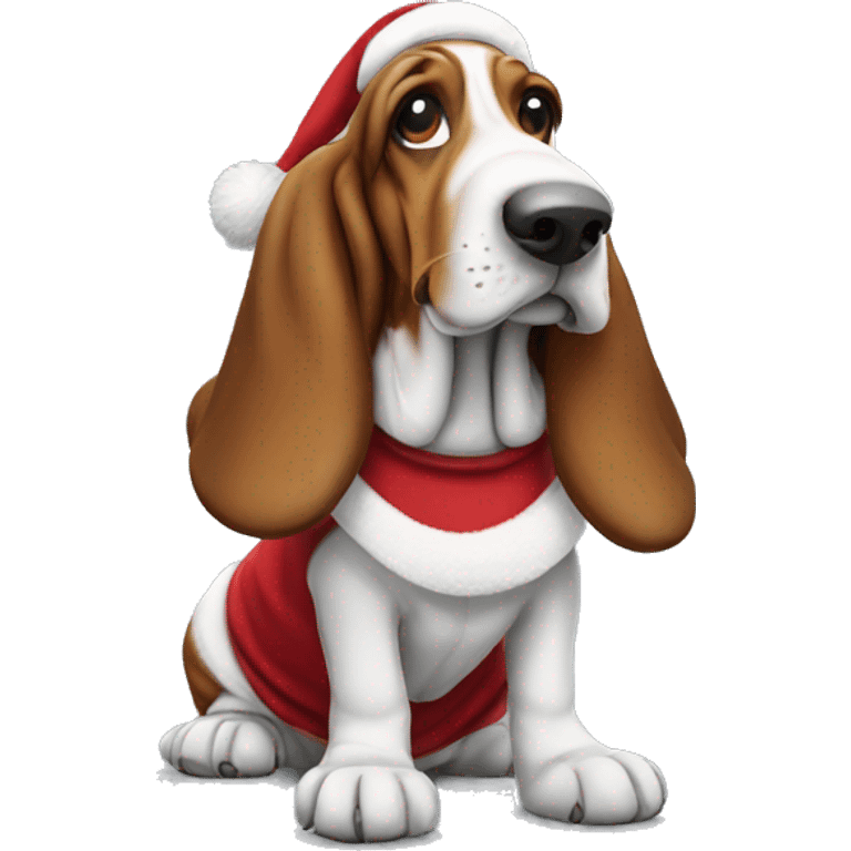 Basset hound wearing Santa suit emoji