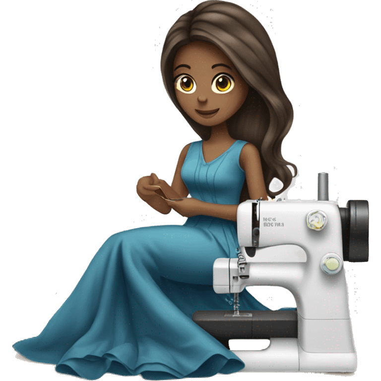 Brunette  girl long hair fashion designer sewing a dress emoji