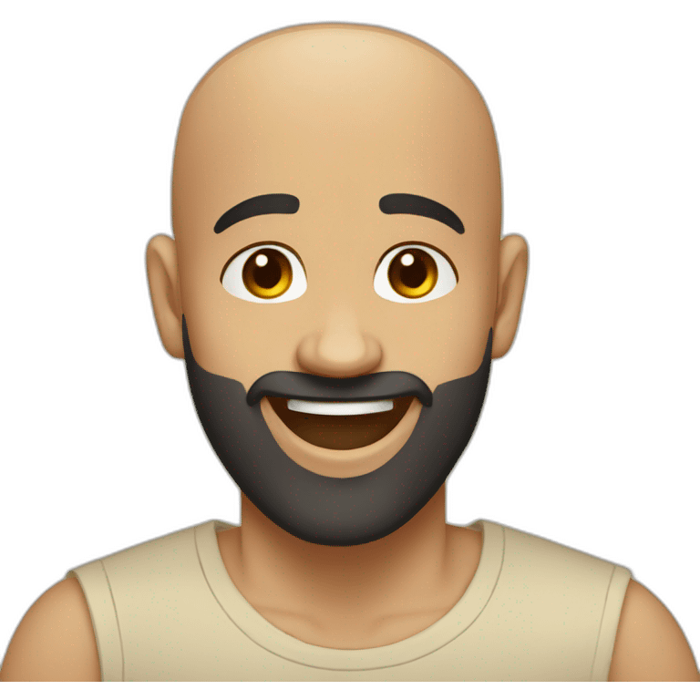 laughing egyptian bald guy with black beard in beige t-shirt emoji