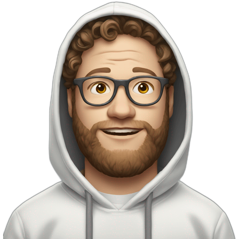 seth rogen wearing white hoodie iridescente light emoji