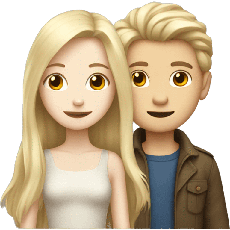 Pale long brown haired boy with a pale blonde girl  emoji