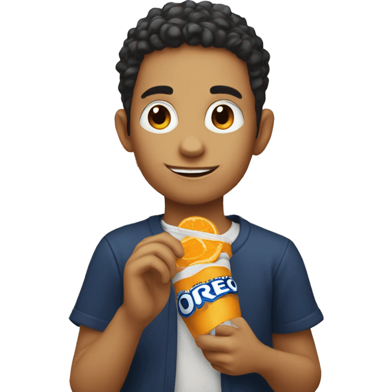 Boy eating Oreos and orange juice emoji