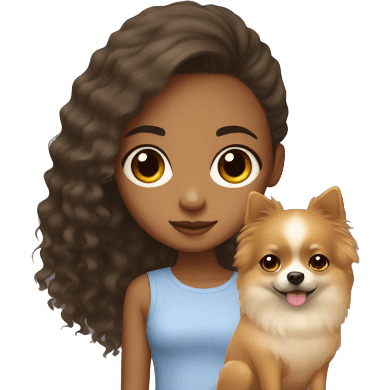 Mixed race girl with Pomeranian emoji