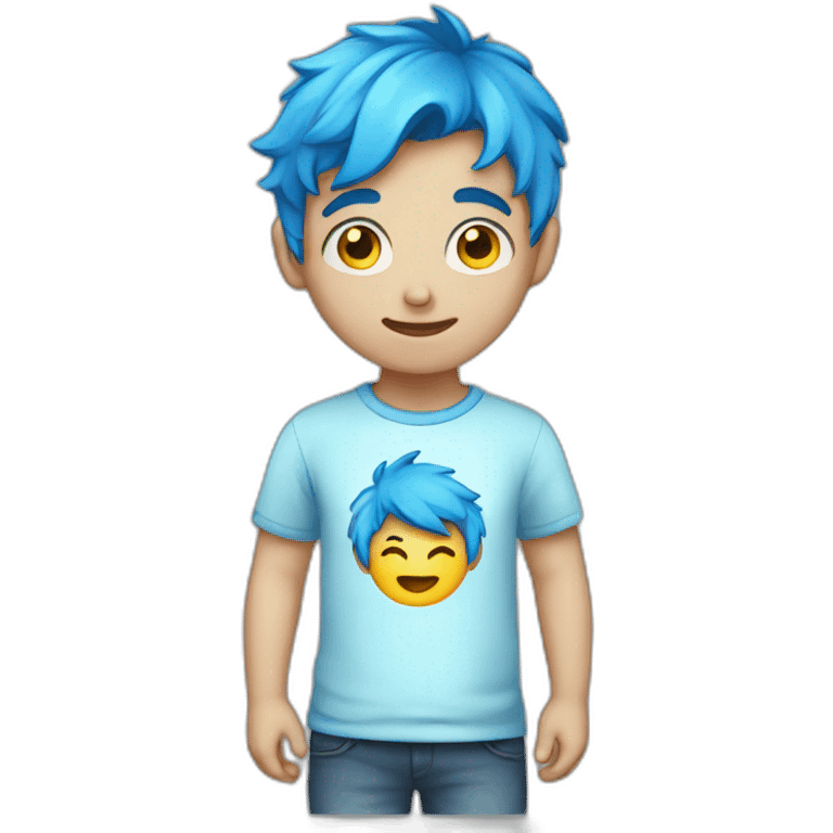 Blue hair boy with a stopp sign shirt emoji