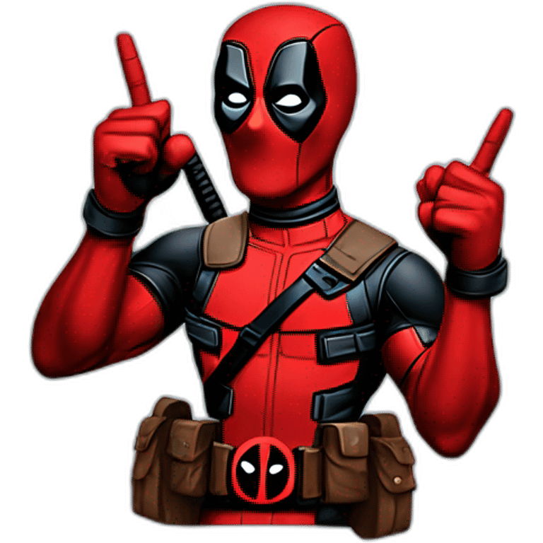 Deadpool with hand up and two finger winner emoji