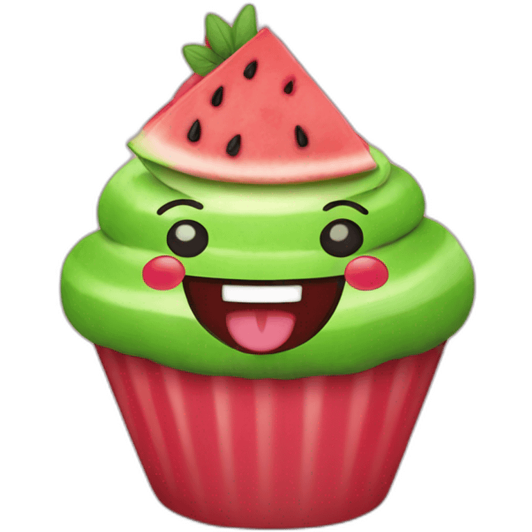 Happy watermelon cupcake emoji