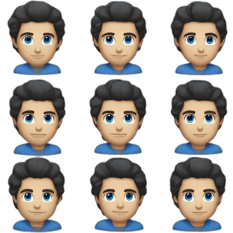 30 year old man, caucasian, black hair, blue eyes, blazer, t-shirt emoji