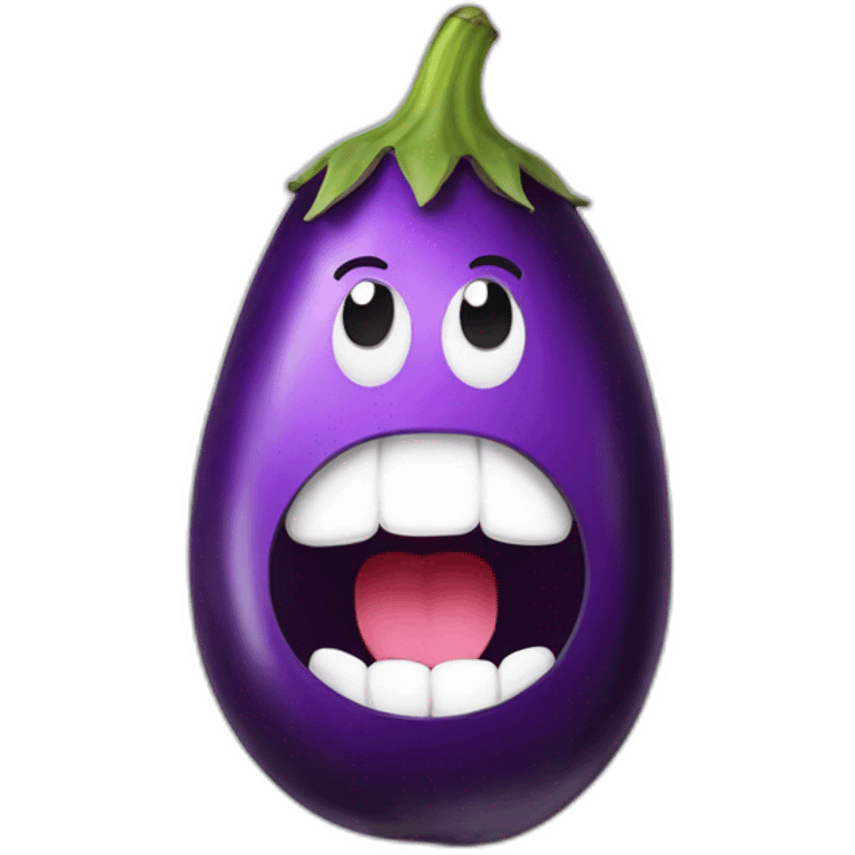 Eggplant in mouth with white blobs round mouth emoji