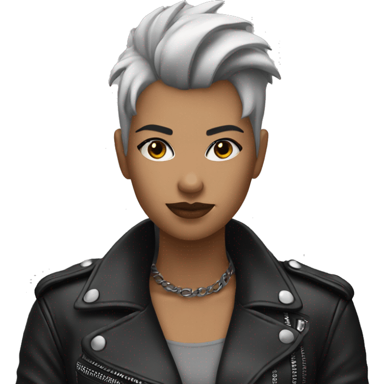 monochrome girl with black hair Mohawk in leather jacket  emoji