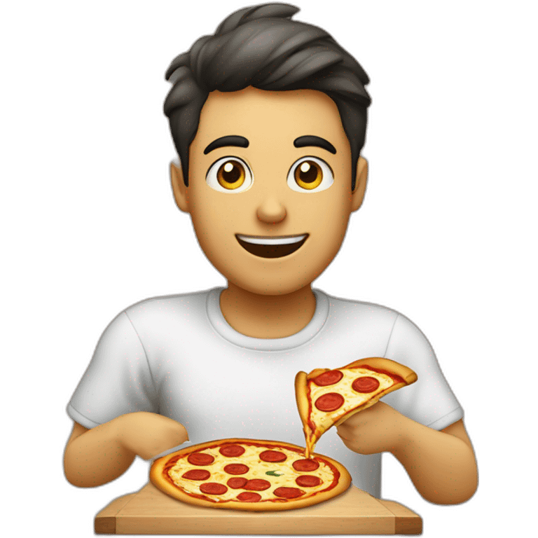 Home comendo um pedaço de pizza enquanto levanta peso na academia  emoji