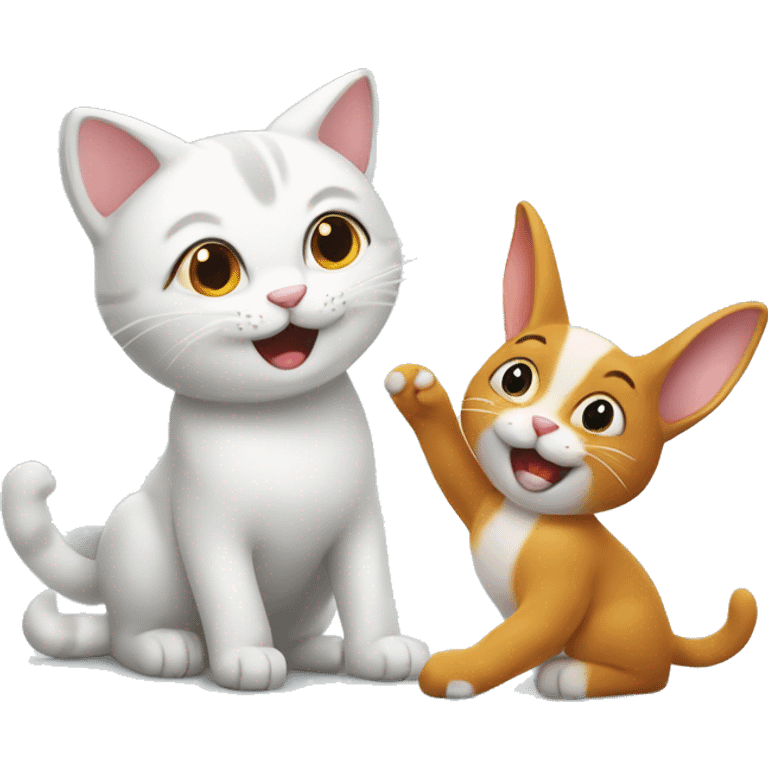 Happy cat play with rabbit  emoji