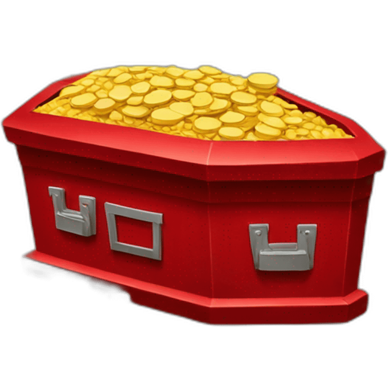 Red coffin filled with gold coins emoji