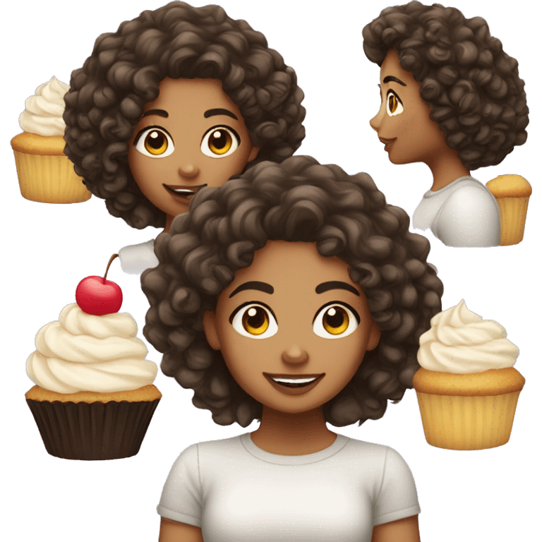 Girl with curly hair lightskin with cupcakes  emoji