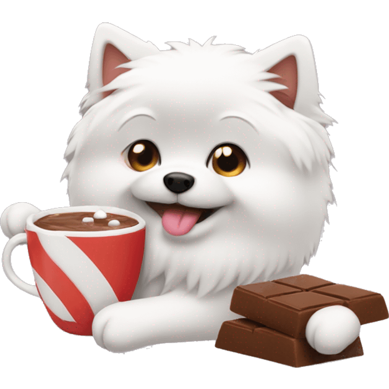 Spitz drinks cocoa with marshmallows emoji