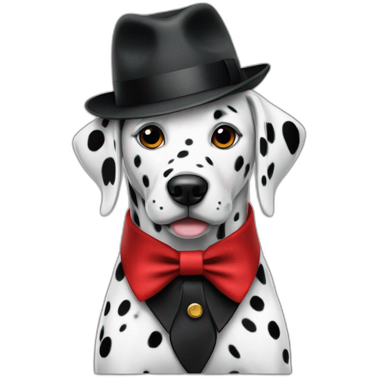 Dalmatian wearing a red fedora with a black collar emoji